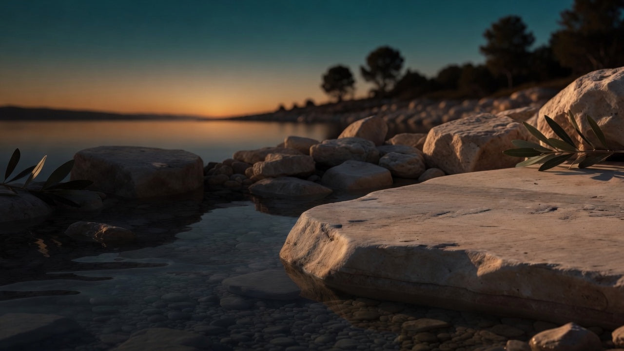 Limestone shore at dusk