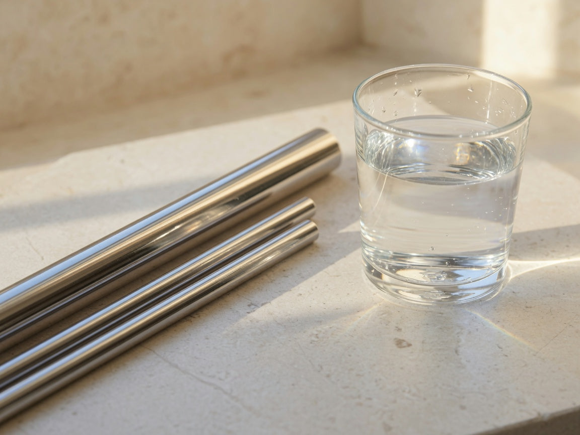 Polished silver and a glass of clear water